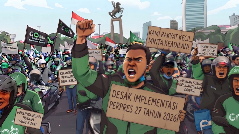 Pasca Pemberlakuan Potongan 8 Persen, Ratusan Ojol Demo di Jakarta