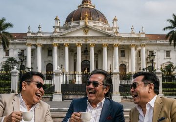 Negeri Embegia “Trio Tersangka Bahas Survei Anjlok 50,1%”