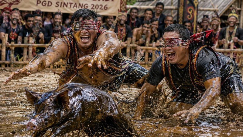 Pekan Gawai Dayak Sintang Hadirkan Lomba Tangkap Babi Berlumur Oli