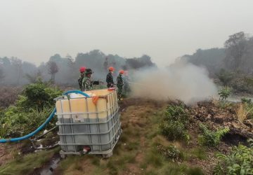 Percepat Penanganan Karhutla, Koramil Pinyuh Aplikasikan Campuran Hesco 702 – Magic Fire Retardant