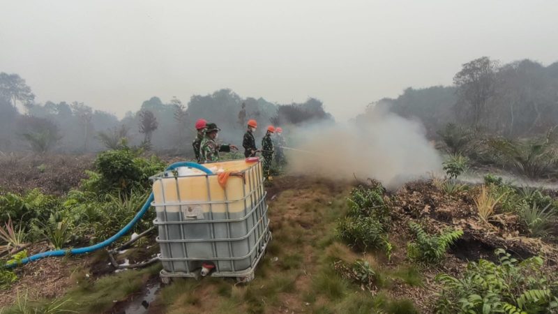 Percepat Penanganan Karhutla, Koramil Pinyuh Aplikasikan Campuran Hesco 702 – Magic Fire Retardant